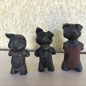 Art! Three little pig Raku pottery sculptures.